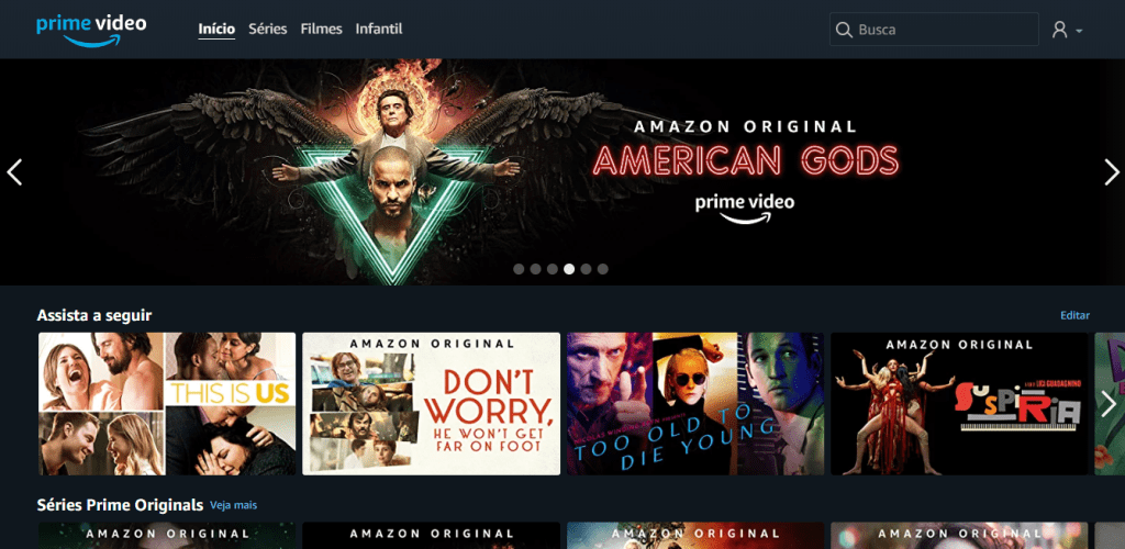 Interface da Amazon Prime Video