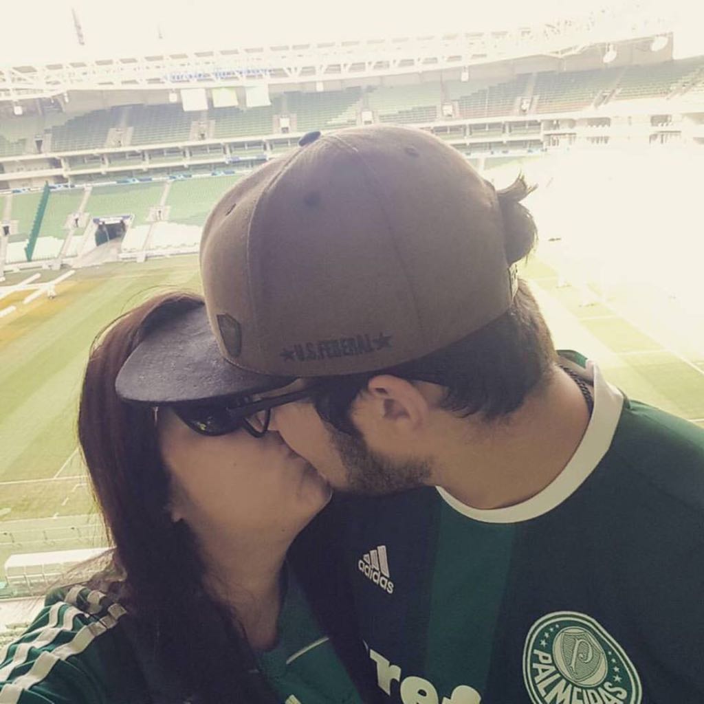 Natalia e Danilo, no estádio do Palmeiras ad4f99b2-ed34-4de4-9630-c3ae87a915a3
