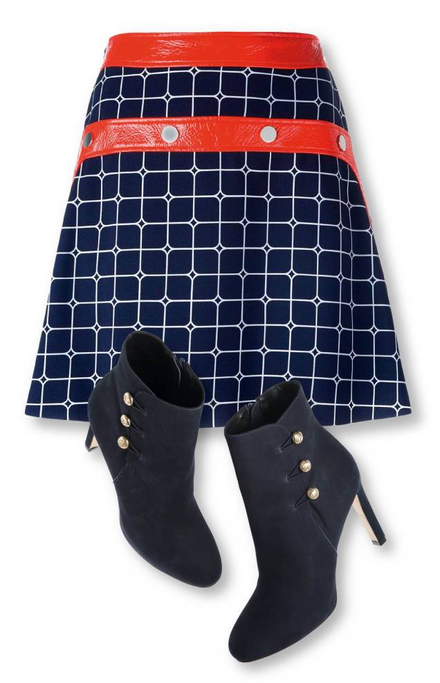 Saia de algodão, Courrèges, R$ 6 390, farfetch.com. Botas de nobuk, Dumond, R$ 460, dumond.com.br. Saia de algodão, Courrèges, R$ 6 390, farfetch.com. Botas de nobuk, Dumond, R$ 460, dumond.com.br.