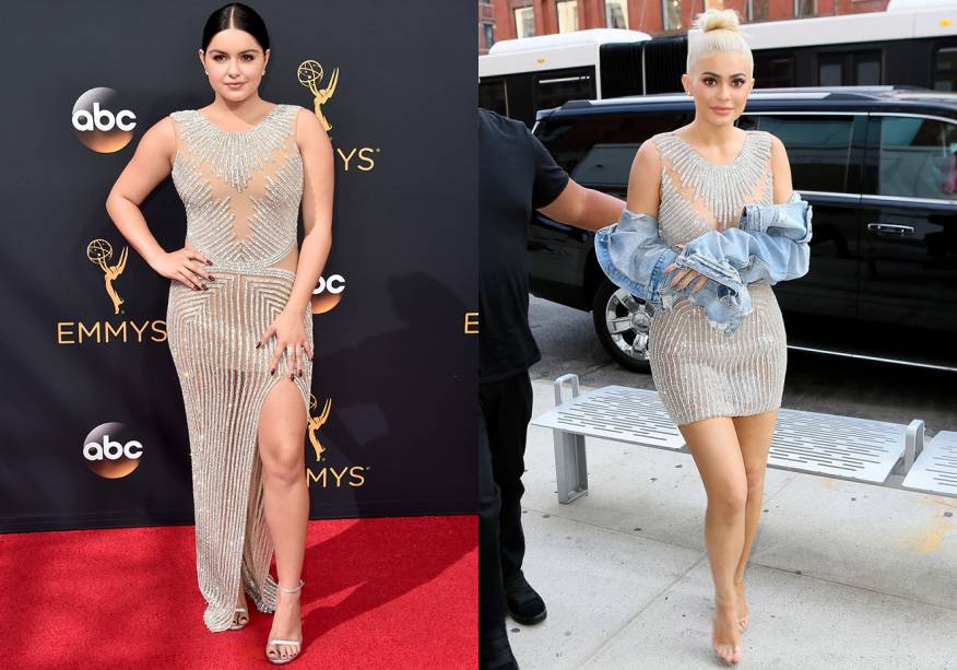 <strong>Ariel Winter</strong> e <strong>Kylie Jenner </strong>vestem <strong>Balmain</strong>. Ariel apostou na peça inteiramente bordada para chamar atenção no tapete vermelho do Emmy Awards. Já Kylie desfilou o modelo, arrematado com jaqueta jeans <em>oversized</em>, nas ruas de Nova York.