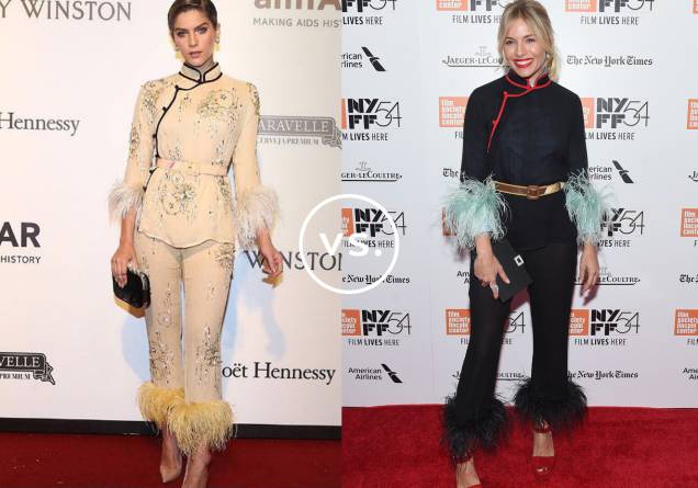 <strong>Isabella Santoni</strong> e <strong>Sienna Miller</strong> vestem <strong>Prada</strong>. Tanto a brasileira quanto a norte-americana investiram no conjunto de mood oriental para renovar o look de tapete vermelho e compor uma produção ousada e fashionista. Enquanto Isabella apostou na versão nude repleta de bordados e arrematou com escarpim de mesmo tom para alongar a silhueta, Sienna foi de azul-marinho e escolheu sandálias vermelhas altíssimas, combinando com o detalhe da roupa e o batom. <strong>Isabella Santoni</strong> e <strong>Sienna Miller</strong> vestem <strong>Prada</strong>. Tanto a brasileira quanto a norte-americana investiram no conjunto de mood oriental para renovar o look de tapete vermelho e compor uma produção ousada e fashionista. Enquanto Isabella apostou na versão nude repleta de bordados e arrematou com escarpim de mesmo tom para alongar a silhueta, Sienna foi de azul-marinho e escolheu sandálias vermelhas altíssimas, combinando com o detalhe da roupa e o batom.