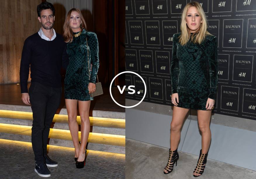 <strong>Marina Ruy Barbosa</strong> e <strong>Ellie Goulding </strong>vestem <strong>Balmain</strong>. Atriz brasileira e cantora britânica foram clicadas usando o mesmo vestido de veludo. A peça de mangas longas <a href='https://mdemulher.abril.com.br/moda/estilo/vestidos-de-veludo-sao-aposta-de-moda-festa-durante-o-inverno' target='_blank'>é aposta certa para a moda festa durante o inverno</a>. Sempre romântica e feminina, Marina arrematou a peça com sapatos altíssimos e maxicolar. Já Ellie deu um toque rocker com a sandália pesada. <strong>Marina Ruy Barbosa</strong> e <strong>Ellie Goulding </strong>vestem <strong>Balmain</strong>. Atriz brasileira e cantora britânica foram clicadas usando o mesmo vestido de veludo. A peça de mangas longas <a href='https://mdemulher.abril.com.br/moda/estilo/vestidos-de-veludo-sao-aposta-de-moda-festa-durante-o-inverno' target='_blank'>é aposta certa para a moda festa durante o inverno</a>. Sempre romântica e feminina, Marina arrematou a peça com sapatos altíssimos e maxicolar. Já Ellie deu um toque rocker com a sandália pesada.