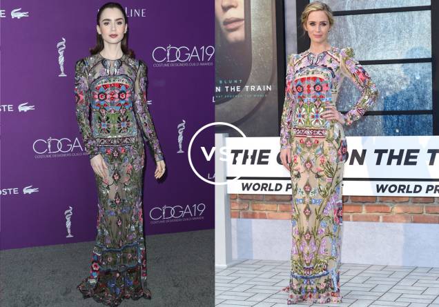 <strong>Lily Collins</strong> e <strong>Emily Blunt</strong> vestem <strong>Alexander McQueen</strong>. Graças aos lindos bordados coloridos, o vestido da grife britânica não requer muitos complementos. A aposta de Lily foi em brincos e anéis discretos e maquiagem poderosa - esfumado iluminado, cílios postiços e batom marrom. Já Emily lançou mão de olhos delineados e penteado romântico com acessório. <strong>Lily Collins</strong> e <strong>Emily Blunt</strong> vestem <strong>Alexander McQueen</strong>. Graças aos lindos bordados coloridos, o vestido da grife britânica não requer muitos complementos. A aposta de Lily foi em brincos e anéis discretos e maquiagem poderosa - esfumado iluminado, cílios postiços e batom marrom. Já Emily lançou mão de olhos delineados e penteado romântico com acessório.