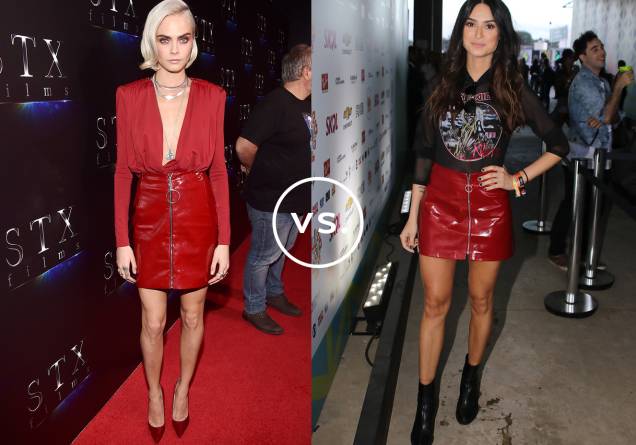<strong>Cara Delevingne</strong> e <strong>Thaila Ayala</strong> vestem <strong>Mugler</strong> e <strong>Zara</strong>. A moda está abraçando os anos 1980 e a saia vermelha de verniz é uma prova. A modelo e atriz britânica usou a peça da Mugler com top de decote generoso para compor uma produção sexy, característica alavancada pelos escarpins de bico fino. Já a atriz brasileira usou a saia da Zara com camiseta do Iron Maiden e ankle boots para compor um mood rocker. <strong>Cara Delevingne</strong> e <strong>Thaila Ayala</strong> vestem <strong>Mugler</strong> e <strong>Zara</strong>. A moda está abraçando os anos 1980 e a saia vermelha de verniz é uma prova. A modelo e atriz britânica usou a peça da Mugler com top de decote generoso para compor uma produção sexy, característica alavancada pelos escarpins de bico fino. Já a atriz brasileira usou a saia da Zara com camiseta do Iron Maiden e ankle boots para compor um mood rocker.
