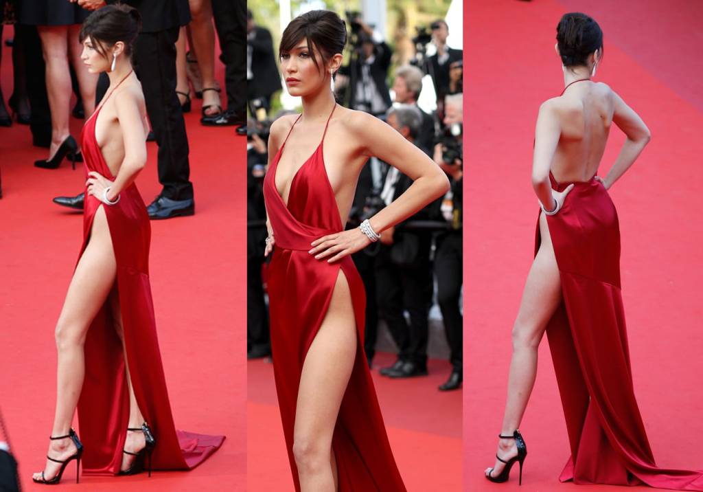 Fenda e decotão: Bella Hadid faz a performance mais sexy do tapete vermelho em tempos