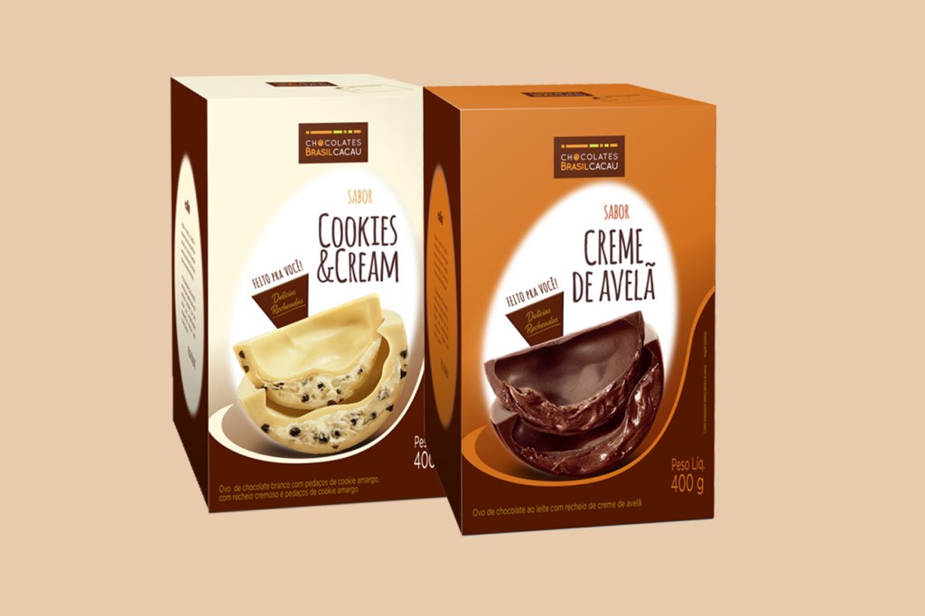 Ovos de chocolate recheados de Cookies & Cream e Creme de Avelã