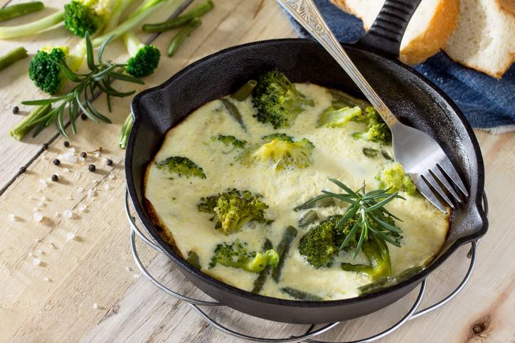 Breakfast background. Omelette with broccoli and green beans. The concept of a healthy diet and detox diet.