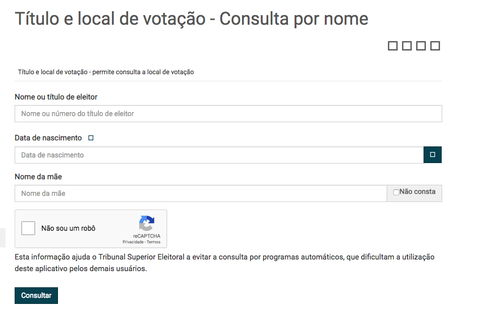 Exemplo dos campos do site TSE