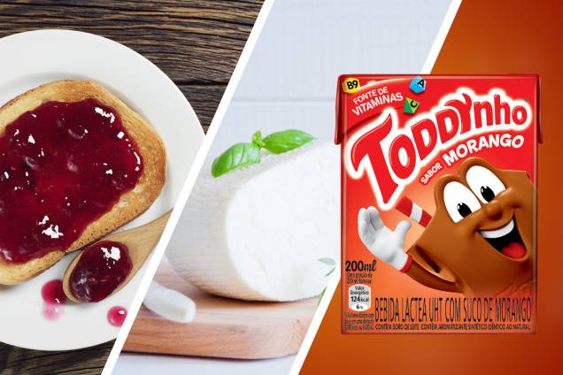Torradas integrais com geleia de fruta (grupos 1 e 2) + fatia de queijo branco (grupos 3 e 4) + achocolatado Toddynho Morango (grupo 4) Torradas integrais com geleia de fruta (grupos 1 e 2) + fatia de queijo branco (grupos 3 e 4) + achocolatado Toddynho Morango (grupo 4)
