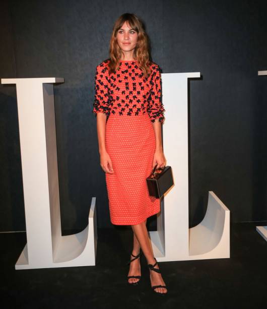 <strong>Alexa Chung</strong> veste <strong>Alexandre Herchcovitch</strong>. A apresentadora e fashionista britânica apostou em vestido da grife com bordados na parte de cima para um evento em São Paulo em 2014.