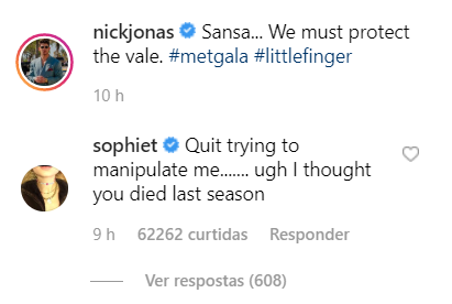 Comentários de Nick Jonas e Sophie Turner