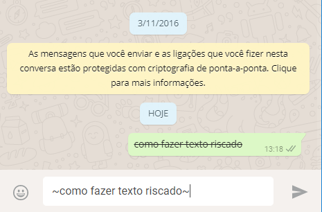 como fazer texto riscado no whatsapp