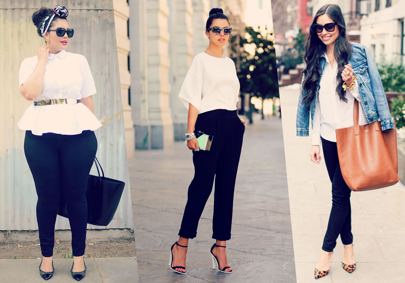 calça branca e blusa preta