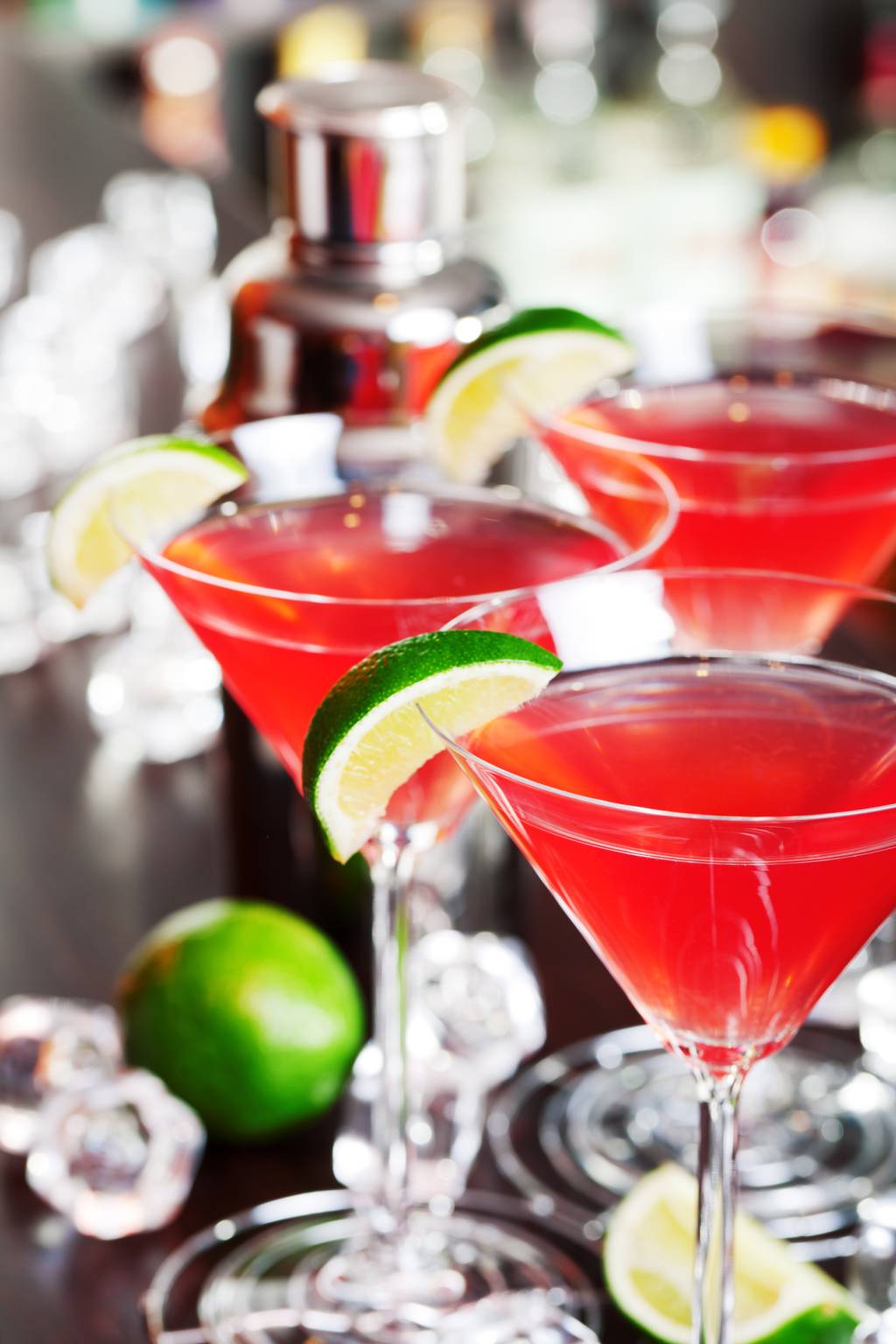 Cosmopolitan cocktails on a bar