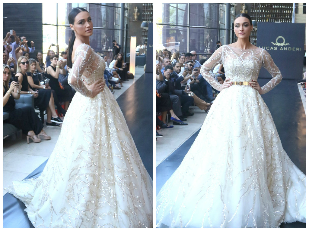 Débora Nascimento desfila vestida de noiva