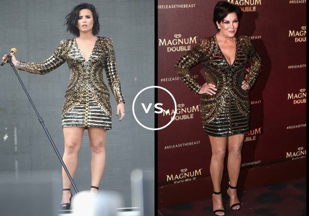 <strong>Demi Lovato</strong> e<strong> Kris Jenner</strong> vestem <strong>Balmain</strong>. O vestido preto e dourado da grife francesa, de quase 6 mil dólares, deixa a silhueta em evidência por causa do shape justinho. Enquanto a cantora desfilou o seu durante show na Califórnia, a matriarca do clã Kardashian-Jenner exibiu o modelo em Cannes. <strong>Demi Lovato</strong> e<strong> Kris Jenner</strong> vestem <strong>Balmain</strong>. O vestido preto e dourado da grife francesa, de quase 6 mil dólares, deixa a silhueta em evidência por causa do shape justinho. Enquanto a cantora desfilou o seu durante show na Califórnia, a matriarca do clã Kardashian-Jenner exibiu o modelo em Cannes.