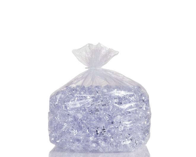 Clear plastic bag filled with ice cubes