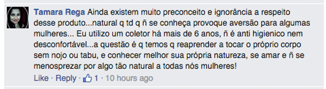 Depoimento sobre coletor menstrual