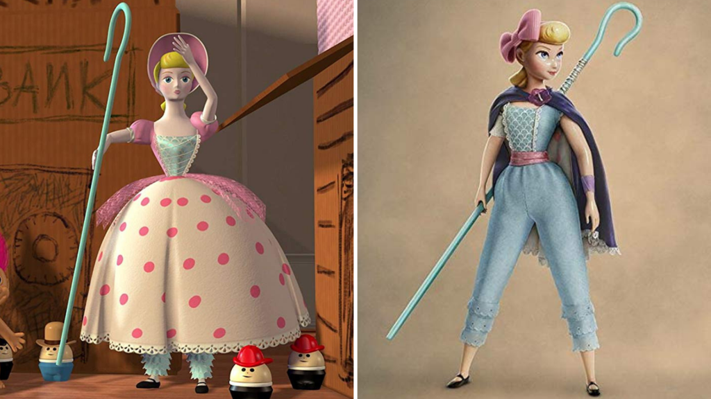 Visual aprimorado: Betty em 'Toy Story' (à esquerda) e em 'Toy Story 4' (à direita).
