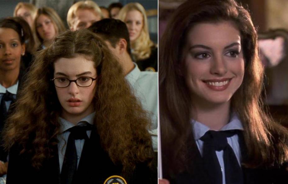 Anne Hathaway em dose dupla, porque isso que dá ser rainha da comédias românticas. Essa é, sem sombra de dúvidas, uma das melhores e mais divertidas transformações.