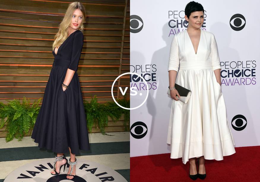 <strong>Doutzen Kroes</strong> e <strong>Ginnifer Goodwin</strong> vestem <strong>Delphine Manivet</strong>. Os cabelos soltos, o batom laranja e as sandálias com pedrarias de Doutzen tiraram o aspecto comportadinho do vestido. Já Ginnifer é a definição perfeita de delicadeza com o modelito branco e acessórios discretos.