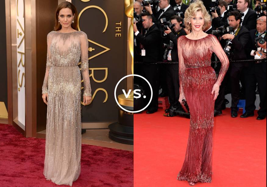 <strong>Angelina Jolie</strong> e <strong>Jane Fonda</strong> vestem <strong>Elie Saab Couture</strong>. Fiel ao estilo mais básico, Angelina optou por um tom neutro. Já Jane escolheu um vermelho poderoso, que lhe deu ainda mais confiança. Olha a pose! <strong>Angelina Jolie</strong> e <strong>Jane Fonda</strong> vestem <strong>Elie Saab Couture</strong>. Fiel ao estilo mais básico, Angelina optou por um tom neutro. Já Jane escolheu um vermelho poderoso, que lhe deu ainda mais confiança. Olha a pose!