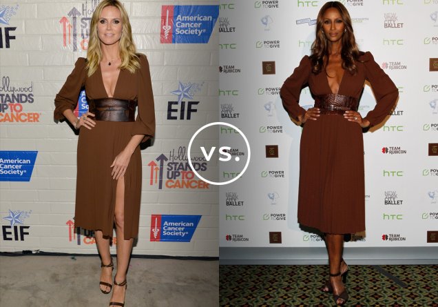 <strong>Heidi Klum</strong> e <strong>Iman</strong> vestem <strong>Michael Kors</strong>. O styling dos looks das duas ex-modelos é praticamente o mesmo: sapatos marrons e poucas joias.