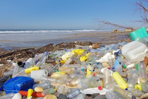 praia poluída lixo plástico