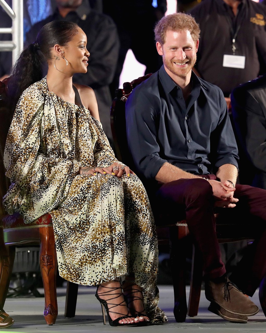 BRIDGETOWN, BARBADOS - NOVEMBER 30:  Prince Harry and singer Rihanna attend a Golden Anniversary Spectacular Mega Concert at the Kensington Oval Cricket Ground on day 10 of an official visit to the Caribbean on November 30, 2016 in  Bridgetown, Barbados. Prince Harry's visit to The Caribbean marks the 35th Anniversary of Independence in Antigua and Barbuda and the 50th Anniversary of Independence in Barbados and Guyana.  (Photo by Chris Jackson/Getty Images)
