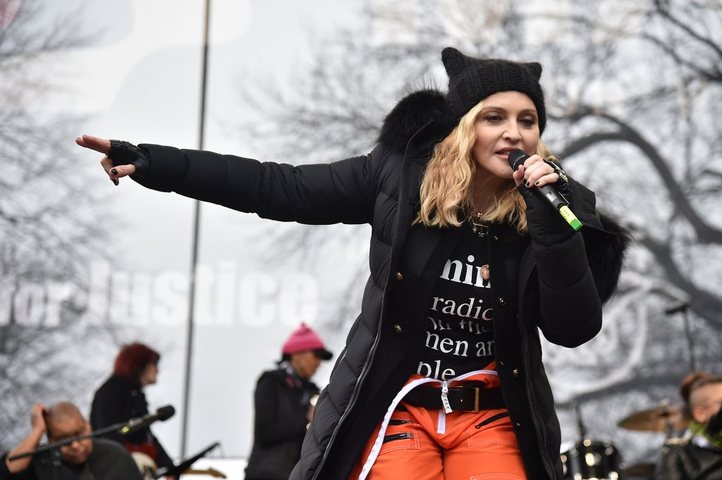 Madonna na Women's March em Washington em janeiro de 2017