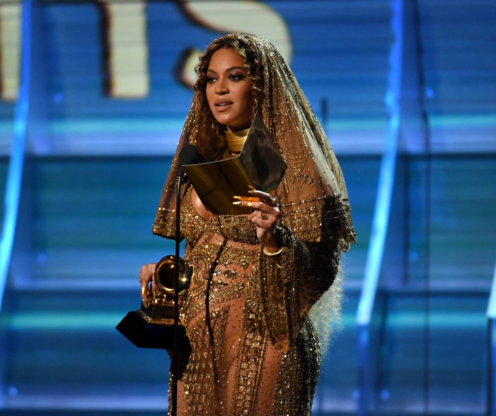 LOS ANGELES, CA - FEBRUARY 12: Recording artist Beyonce accepts the award for Best Urban Contemporary Album for 'Lemonade,' onstage during The 59th GRAMMY Awards at STAPLES Center on February 12, 2017 in Los Angeles, California. (Photo by Kevork Djansezian/Getty Images)