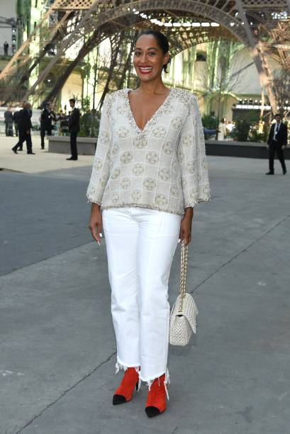 <strong>Tracee Ellis Ross </strong>no desfile da <strong>Chanel</strong>.