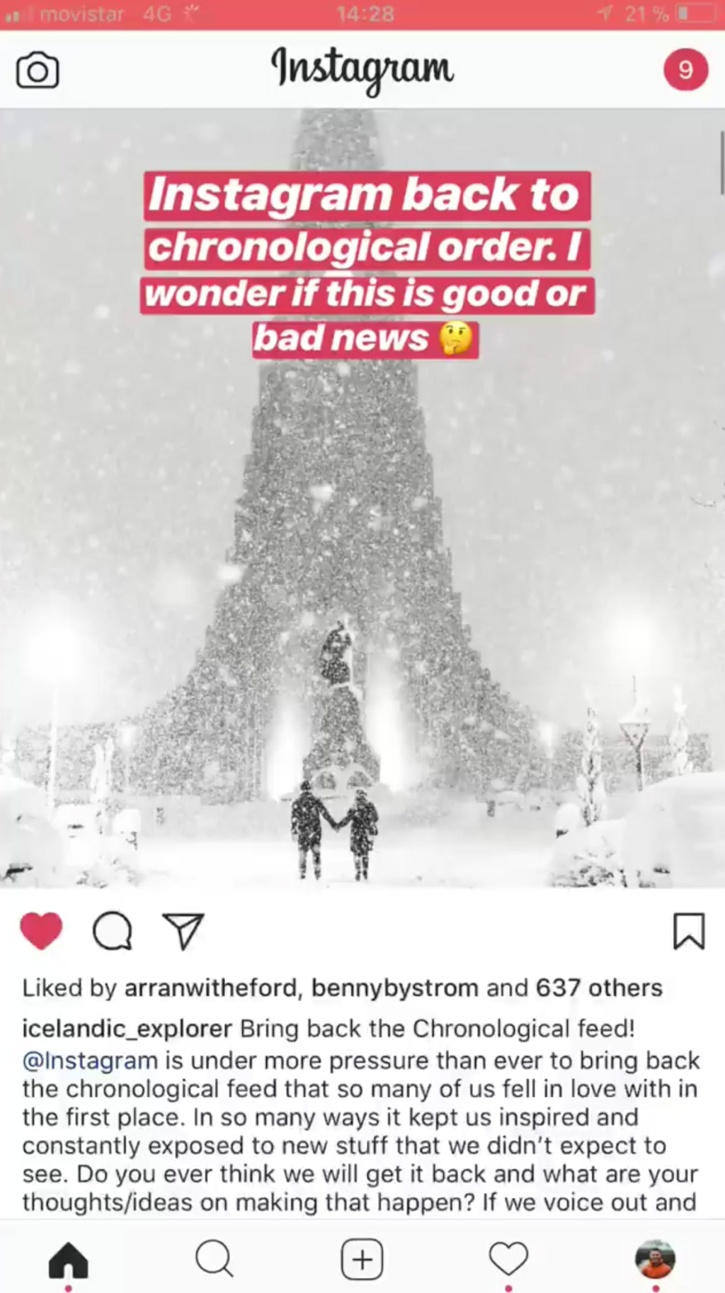 Ordem cronol&oacute;gica do Instagram