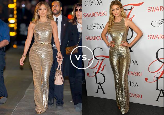 <strong>Jennifer Lopez</strong> e <strong>Gigi Hadid </strong>vestem <strong>Michael Kors</strong>. Enquanto a cantora arrematou o macacão dourado com maxibrincos, dupla de pulseiras idênticas e sapatos metalizados, a modelo investiu em complementos discretos e deixou a peça marcante brilhar sozinha. <strong>Jennifer Lopez</strong> e <strong>Gigi Hadid </strong>vestem <strong>Michael Kors</strong>. Enquanto a cantora arrematou o macacão dourado com maxibrincos, dupla de pulseiras idênticas e sapatos metalizados, a modelo investiu em complementos discretos e deixou a peça marcante brilhar sozinha.