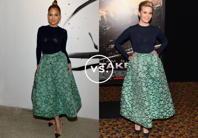 <strong>Jennifer Lopez</strong> e <strong>Maggie </strong><span><strong>Grace</strong> v</span>estem <strong>Christian Siriano</strong>. Jennifer apostou no look composto por saia ampla e top azul-marinho para um evento em Nova York. Porém, a cantora errou na escolha do sutiã, deixando o modelo nude aparente na luz dos flashes. Duas semanas antes, a atriz Maggie usou a mesma produção e, assim como JLo, também optou por arrematar com escarpins. <strong>Jennifer Lopez</strong> e <strong>Maggie </strong><span><strong>Grace</strong> v</span>estem <strong>Christian Siriano</strong>. Jennifer apostou no look composto por saia ampla e top azul-marinho para um evento em Nova York. Porém, a cantora errou na escolha do sutiã, deixando o modelo nude aparente na luz dos flashes. Duas semanas antes, a atriz Maggie usou a mesma produção e, assim como JLo, também optou por arrematar com escarpins.