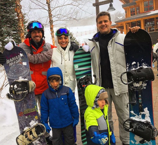 A família curte a neve em Vermont com Rodrigo Mangia