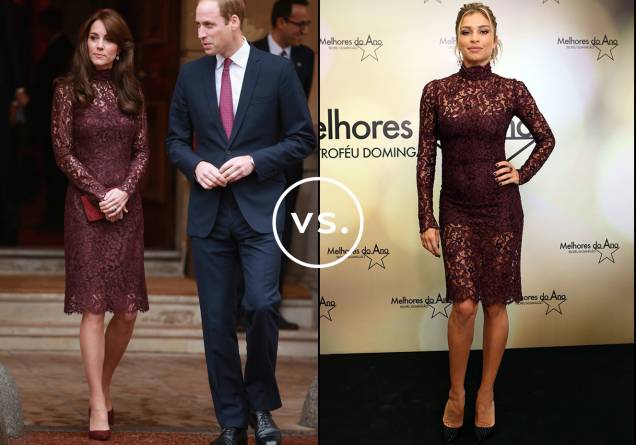 <strong>Kate Middleton</strong> e <strong>Grazi Massafera</strong> vestem <strong>Dolce & Gabbana</strong>. Duquesa e atriz usaram o mesmo vestido rendado da grife italiana. Grazi, no entanto, deixou as pernas à mostra em uma versão mais sexy com forro curto. Ambas completaram o look com escarpins de bico fino. <strong>Kate Middleton</strong> e <strong>Grazi Massafera</strong> vestem <strong>Dolce & Gabbana</strong>. Duquesa e atriz usaram o mesmo vestido rendado da grife italiana. Grazi, no entanto, deixou as pernas à mostra em uma versão mais sexy com forro curto. Ambas completaram o look com escarpins de bico fino.