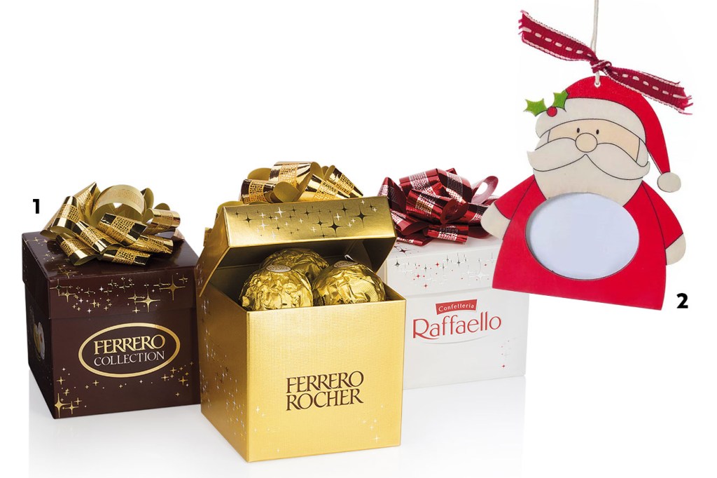 Caixas de bombons Ferrero Rocher e enfeite de Natal para pendurar na árvore - ideias de lembracinhas de Natal
