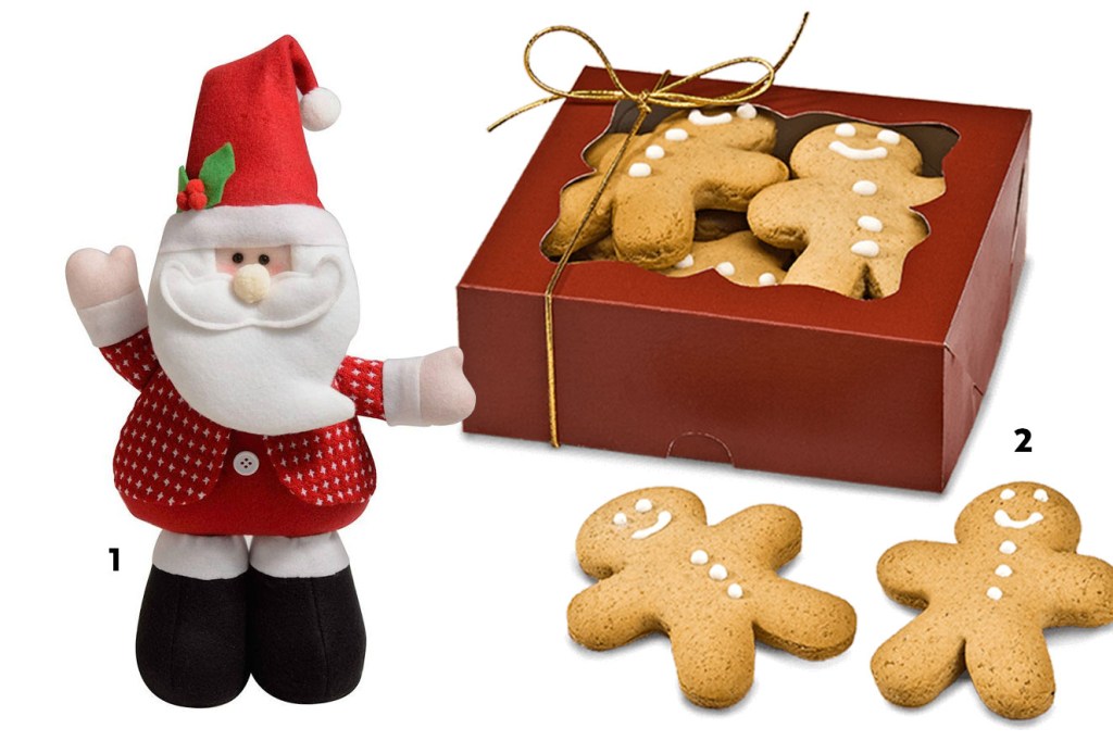 Boneco Papai Noel e caixa com biscoitos de Natal - ideias de lembrancinhas de Natal
