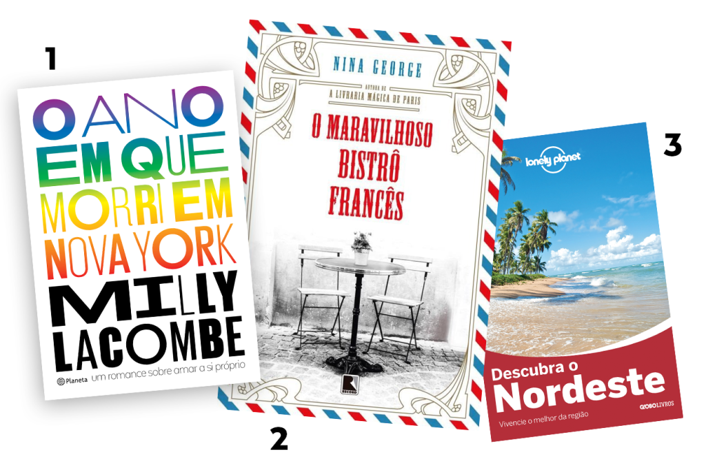 Capas dos livros: O ano em que morri em Nova York, O Maravilhoso bistrô francês e Descobrindo o Nordeste - livros para presentear neste Natal