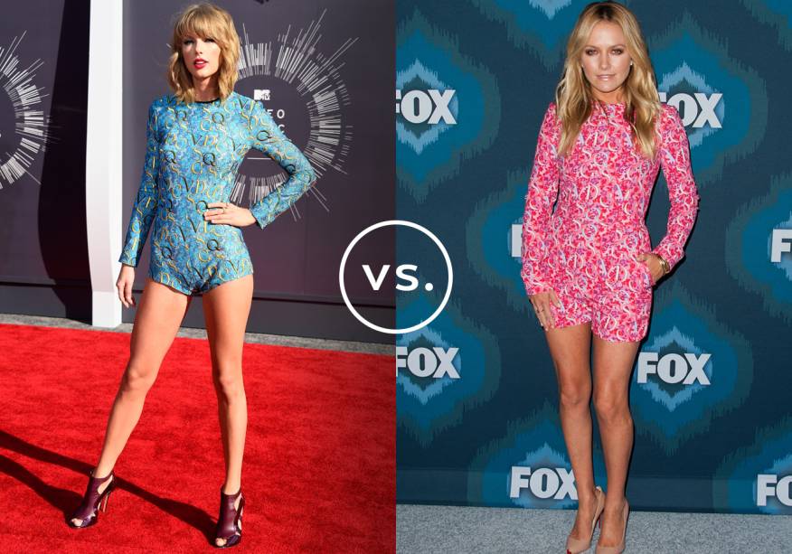 <strong>Taylor Swift</strong> e <strong>Becki Newton</strong> vestem <strong>Mary Katrantzou</strong>. Taylor causou furor no VMA, em agosto de 2014, ao deixar o bumbum à mostra no body azul. Já Becki preferiu uma abordagem mais discreta e vestiu macaquinho da mesma estampa em um evento na Califórnia. <strong>Taylor Swift</strong> e <strong>Becki Newton</strong> vestem <strong>Mary Katrantzou</strong>. Taylor causou furor no VMA, em agosto de 2014, ao deixar o bumbum à mostra no body azul. Já Becki preferiu uma abordagem mais discreta e vestiu macaquinho da mesma estampa em um evento na Califórnia.