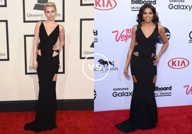 <strong>Miley Cyrus</strong> e <span><strong>Taraji P. Henson</strong> </span>vestem <strong>Alexandre Vauthier Couture</strong>. Ambas optaram por acessórios minimalistas para não ofuscar a sensualidade do vestido cheio de recortes. Miley usou o modelo no Grammy Awards e Taraji, no Billboard Awards - premiações de música em que looks ousados são maioria no tapete vermelho. <strong>Miley Cyrus</strong> e <span><strong>Taraji P. Henson</strong> </span>vestem <strong>Alexandre Vauthier Couture</strong>. Ambas optaram por acessórios minimalistas para não ofuscar a sensualidade do vestido cheio de recortes. Miley usou o modelo no Grammy Awards e Taraji, no Billboard Awards - premiações de música em que looks ousados são maioria no tapete vermelho.