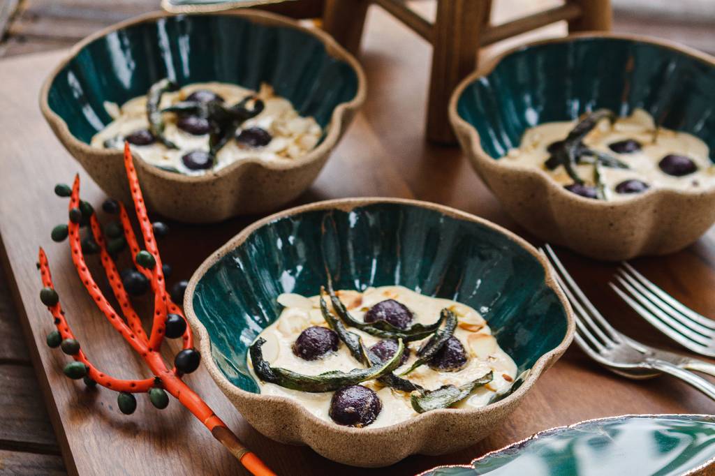 Nhoque de batata-doce com creme de requeijão de corte moreno