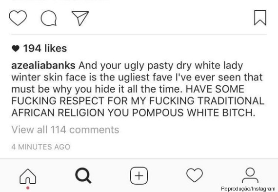 Resposta Azealia Banks para Sia no Instagram