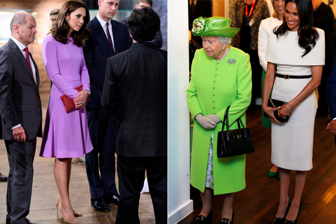 Protocolos da família real britânica - saia - Kate e Meghan