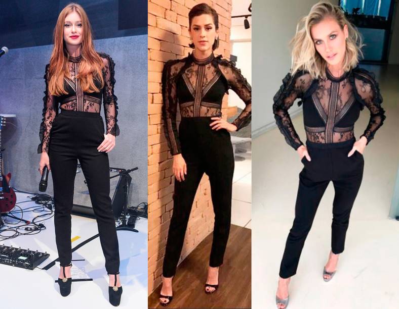 <strong>Marina Ruy Barbosa</strong>, <strong>Sophia Abrahão</strong> e <strong>Renata Kuerten</strong> vestem <strong>Self-Portrait</strong>. Parecem duas peças, mas é um macacão. A peça da grife britânica caiu no gosto das famosas por mesclar a sensualidade da dupla renda + transparência com a elegância da alfaiataria. Marina ainda elevou a voltagem sexy com batom vermelho e sapatos de plataformas altíssimas. Já Sophia e Renata preferiram uma abordagem mais básica com beleza discreta e sapatos clássicos. <strong>Marina Ruy Barbosa</strong>, <strong>Sophia Abrahão</strong> e <strong>Renata Kuerten</strong> vestem <strong>Self-Portrait</strong>. Parecem duas peças, mas é um macacão. A peça da grife britânica caiu no gosto das famosas por mesclar a sensualidade da dupla renda + transparência com a elegância da alfaiataria. Marina ainda elevou a voltagem sexy com batom vermelho e sapatos de plataformas altíssimas. Já Sophia e Renata preferiram uma abordagem mais básica com beleza discreta e sapatos clássicos.