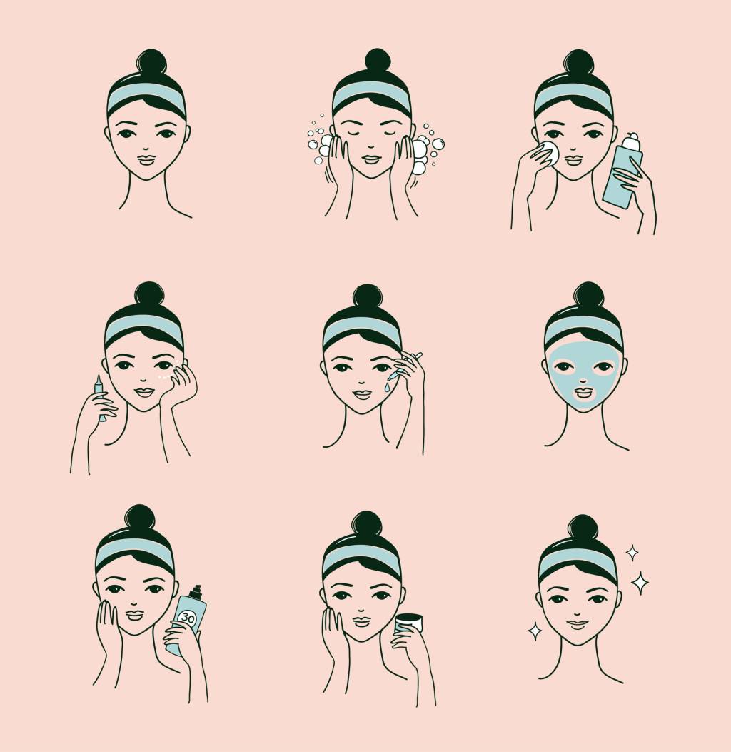 Como adaptar o ritual de beleza das coreanas à realidade brasileira? Skin care routine, woman face with a different facial procedures banner