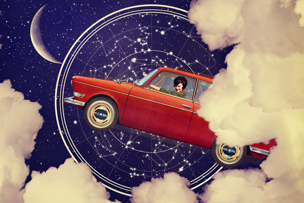 carro sobre ilustração de mapa astral