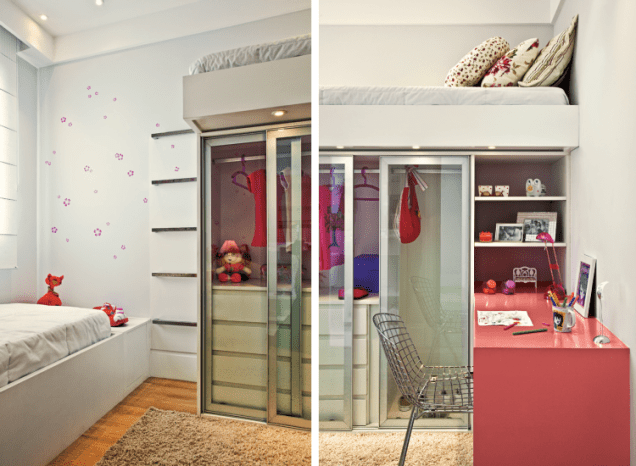 Pensado para garotas de 5 e 7 anos, este ambiente de um apartamento decorado conta com soluções de marcenaria que o tornam perfeito para brincadeiras e estudo. A peça-chave é o armário com cama em cima, escolhido pela arquiteta paulistana Renata Cáfaro. Pensado para garotas de 5 e 7 anos, este ambiente de um apartamento decorado conta com soluções de marcenaria que o tornam perfeito para brincadeiras e estudo. A peça-chave é o armário com cama em cima, escolhido pela arquiteta paulistana Renata Cáfaro.