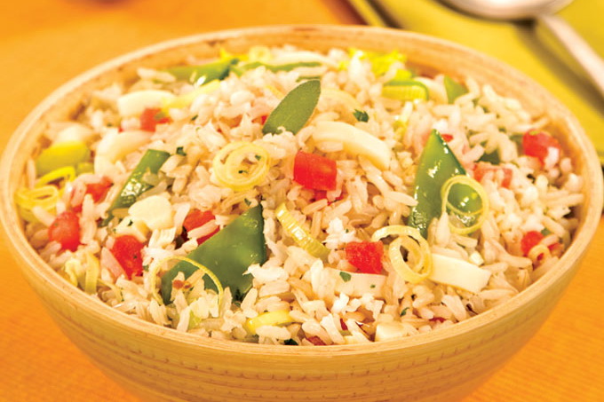 Arroz integral com palmito e ervas
